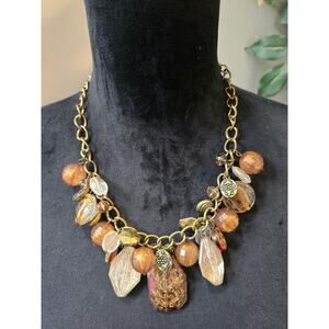 Women's Statement Beaded Necklace With Lobster Clasp Chunky Gold Chain Design
